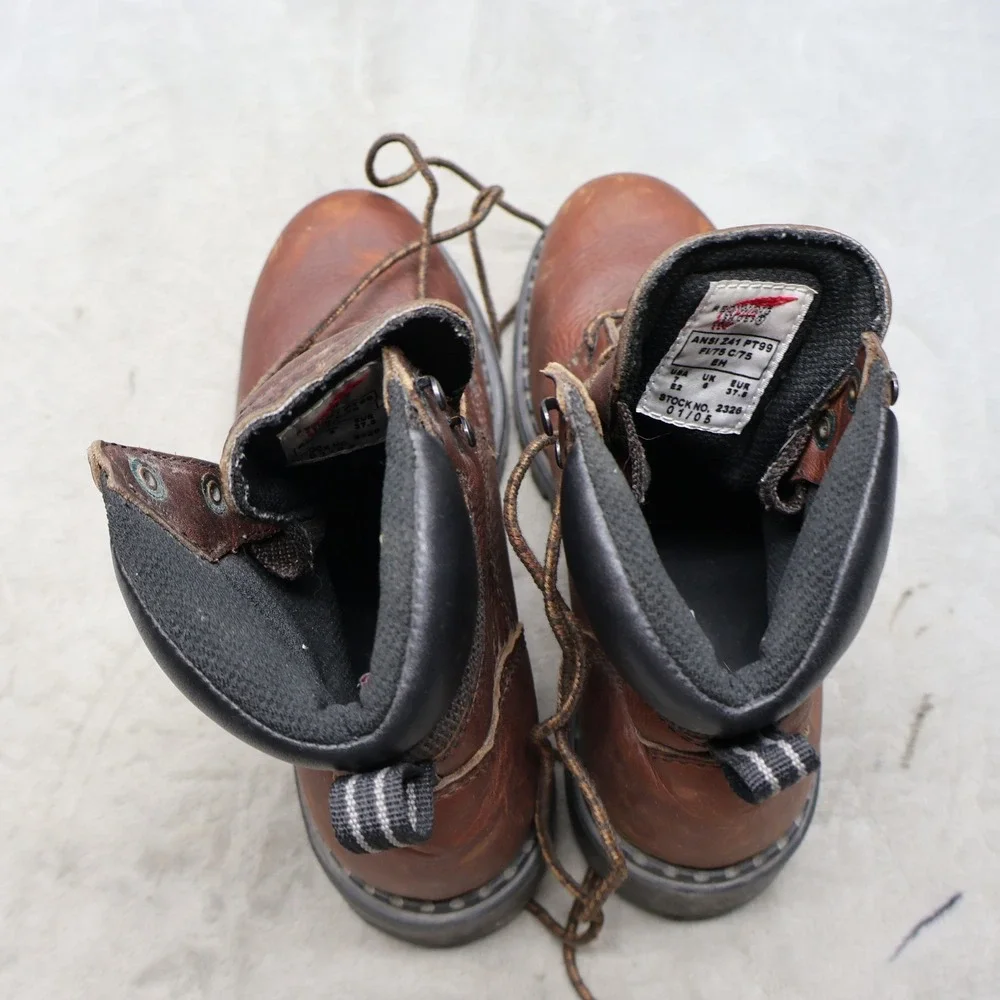 Red Wing Mens 7 E2 Work Boots Brown Leather Rugged 6-Inch SuperSole Logger Wide‎